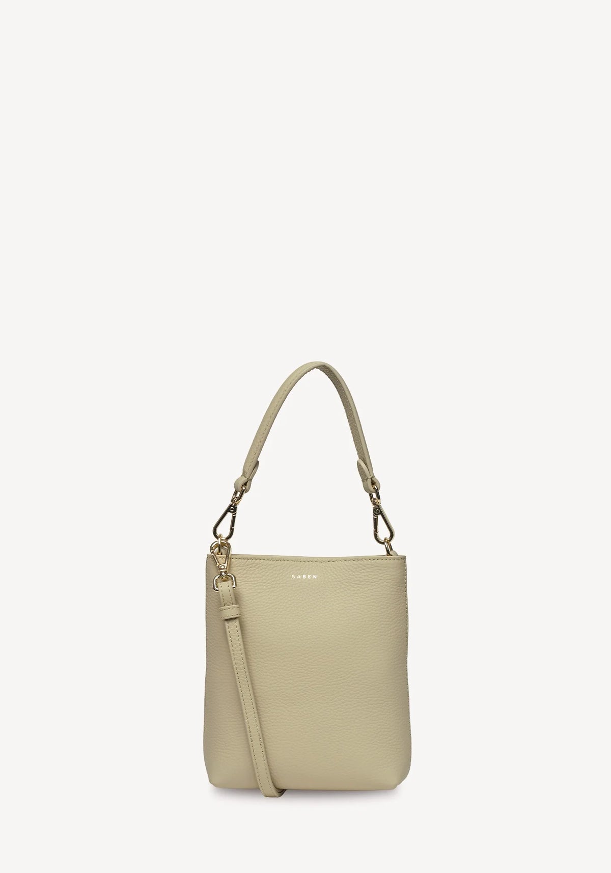SABEN Coco Mini Bag - Oyster light beige leather handbag with a gold chain handle