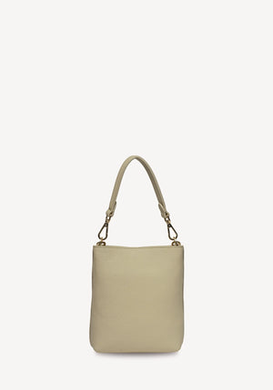 SABEN Coco Mini Bag - Oyster light beige leather handbag with a gold chain handle