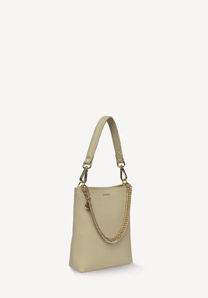 SABEN Coco Mini Bag - Oyster light beige leather handbag with a gold chain handle