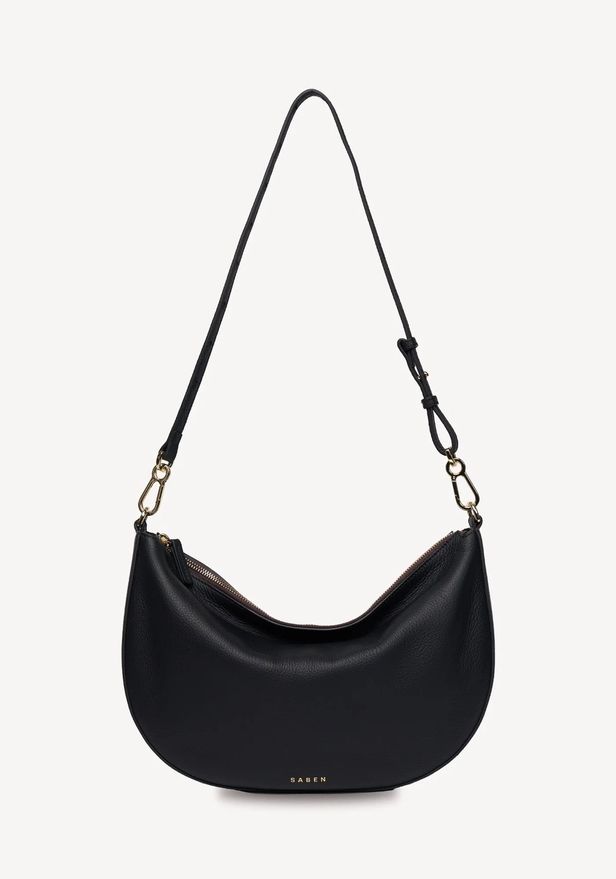 SABEN SS26 Noa Shoulder Bag - Black Luxe crescent-shaped shoulder bag