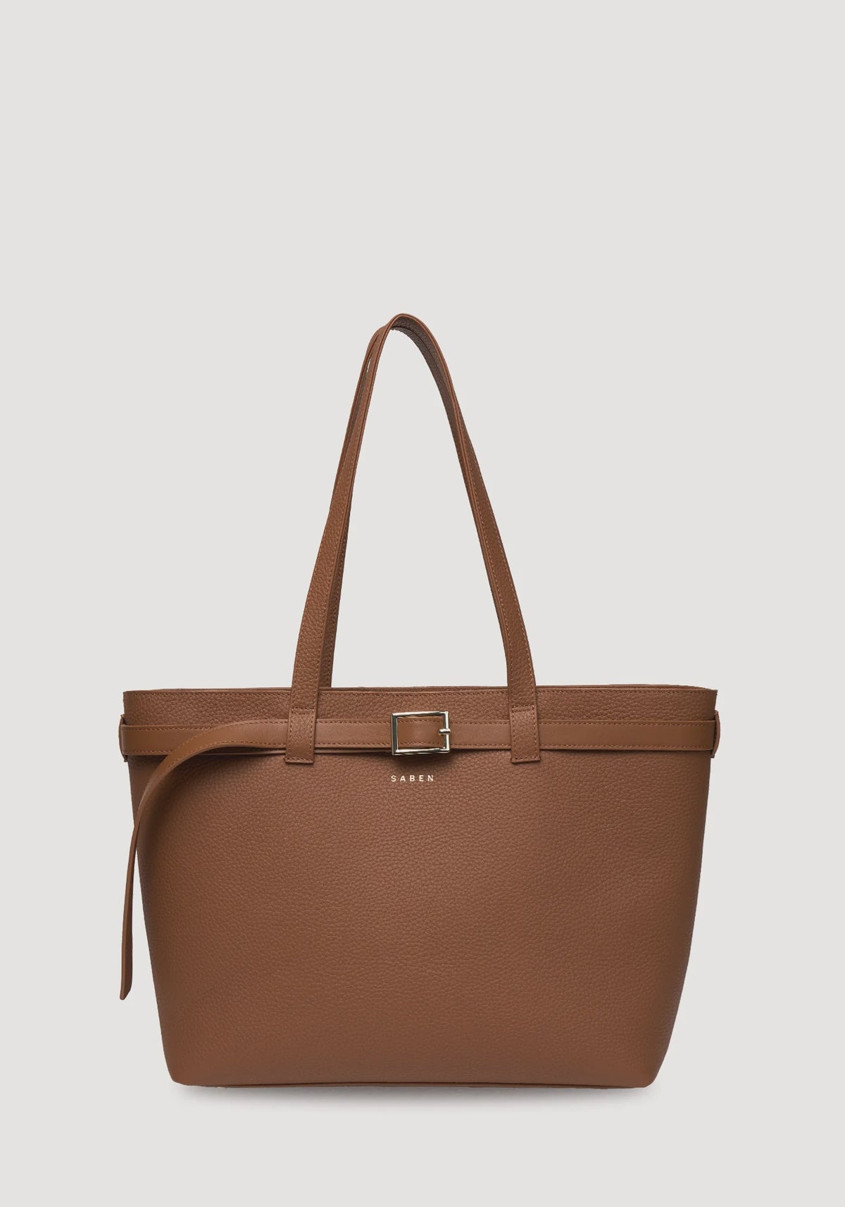SABEN Tabby Shoulder Bag - Tan + Bronze brown pebbled leather tote bag
