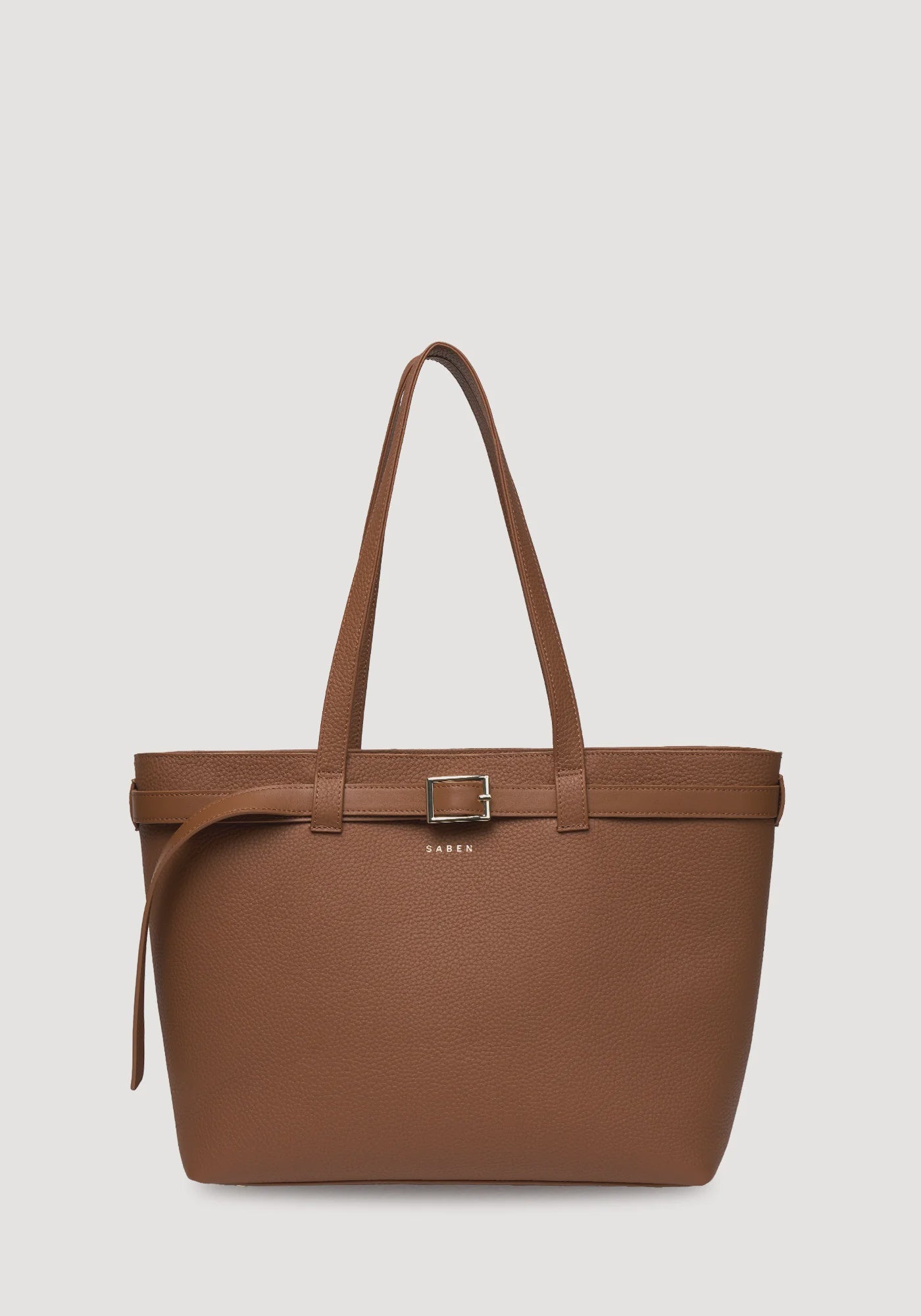 SABEN Tabby Shoulder Bag - Tan + Bronze brown pebbled leather tote bag