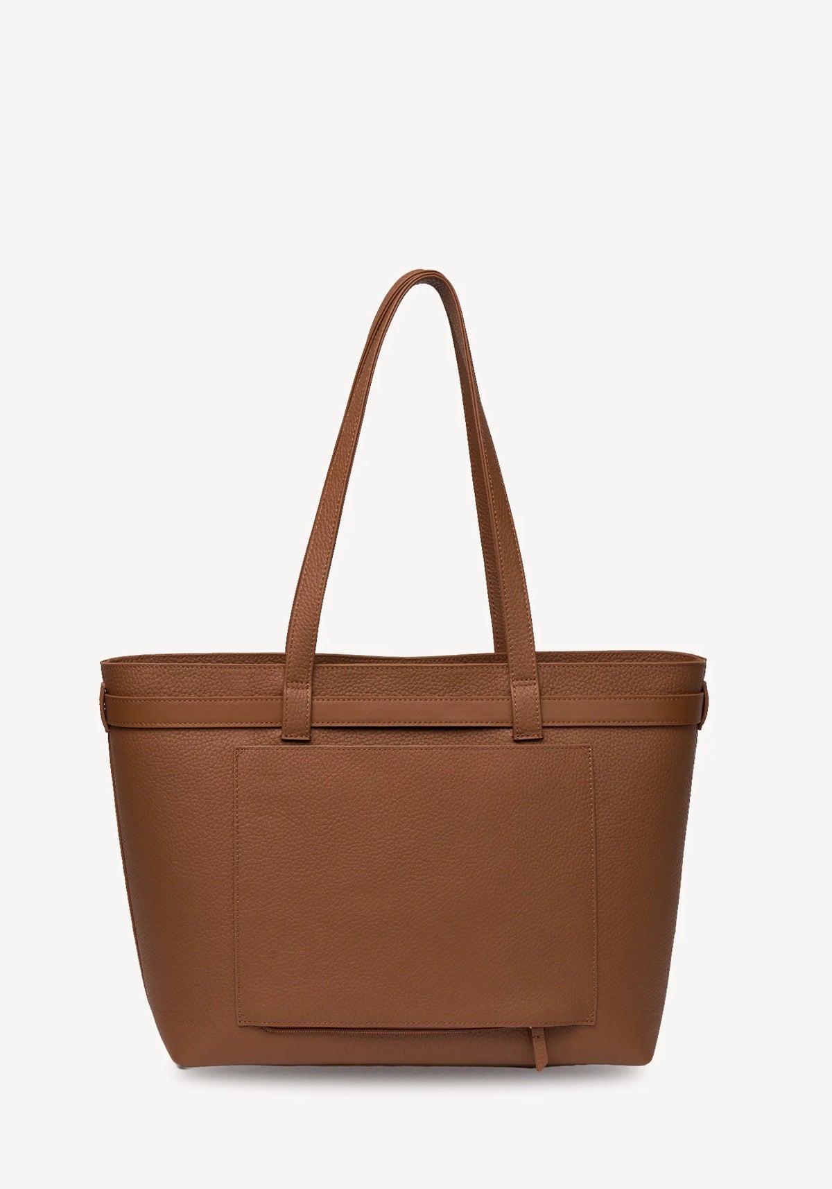 SABEN Tabby Shoulder Bag - Tan + Bronze brown pebbled leather tote bag