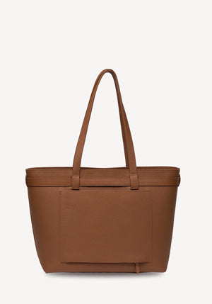 SABEN Tabby Shoulder Bag - Tan + Bronze brown pebbled leather tote bag