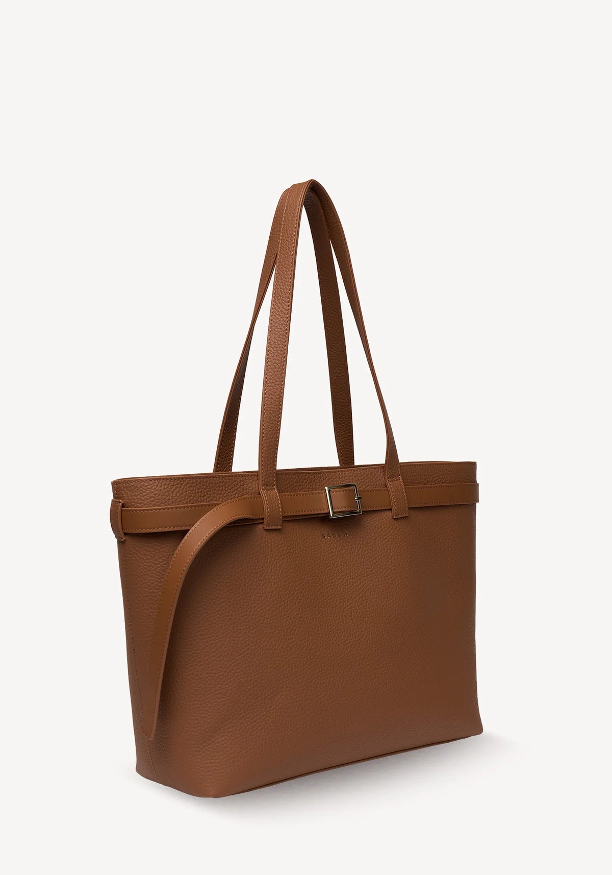 SABEN Tabby Shoulder Bag - Tan + Bronze brown pebbled leather tote bag