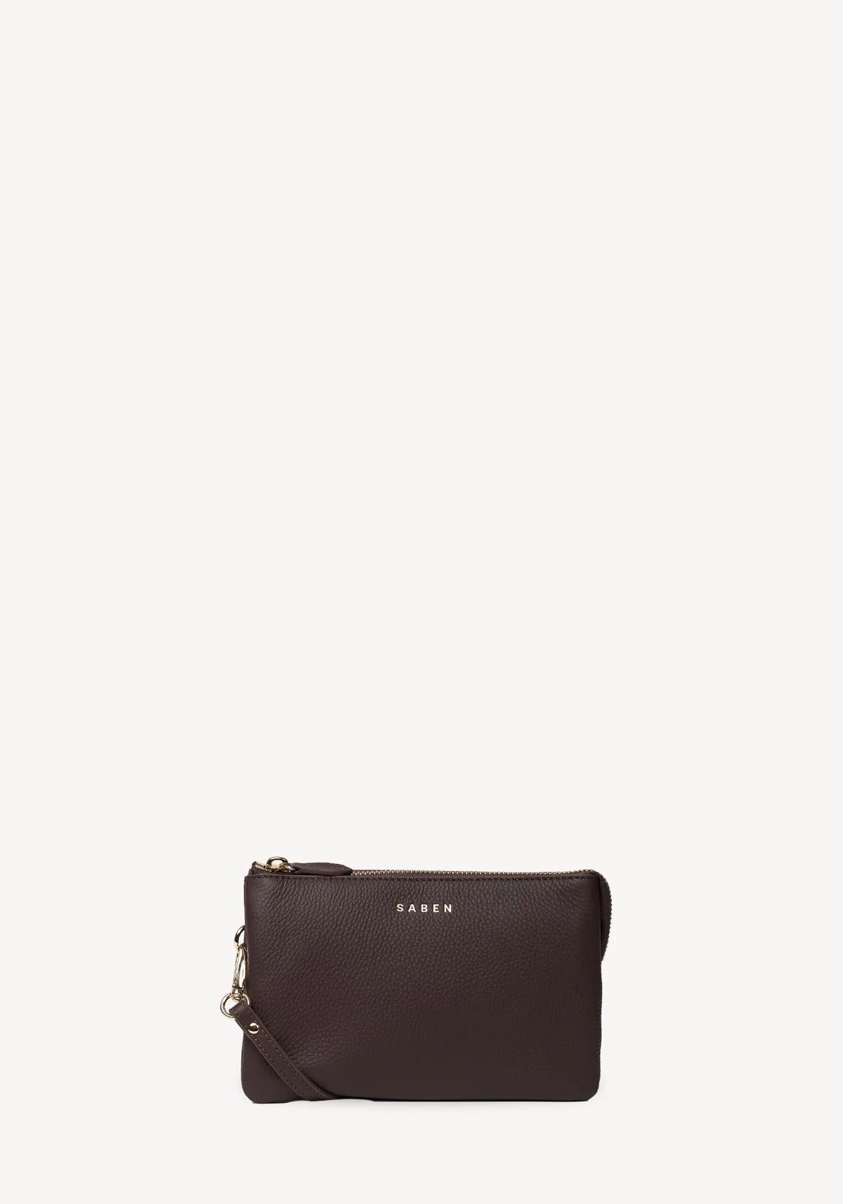 SABEN SS26 Tilly Crossbody - Cacao dark brown textured leather clutch bag