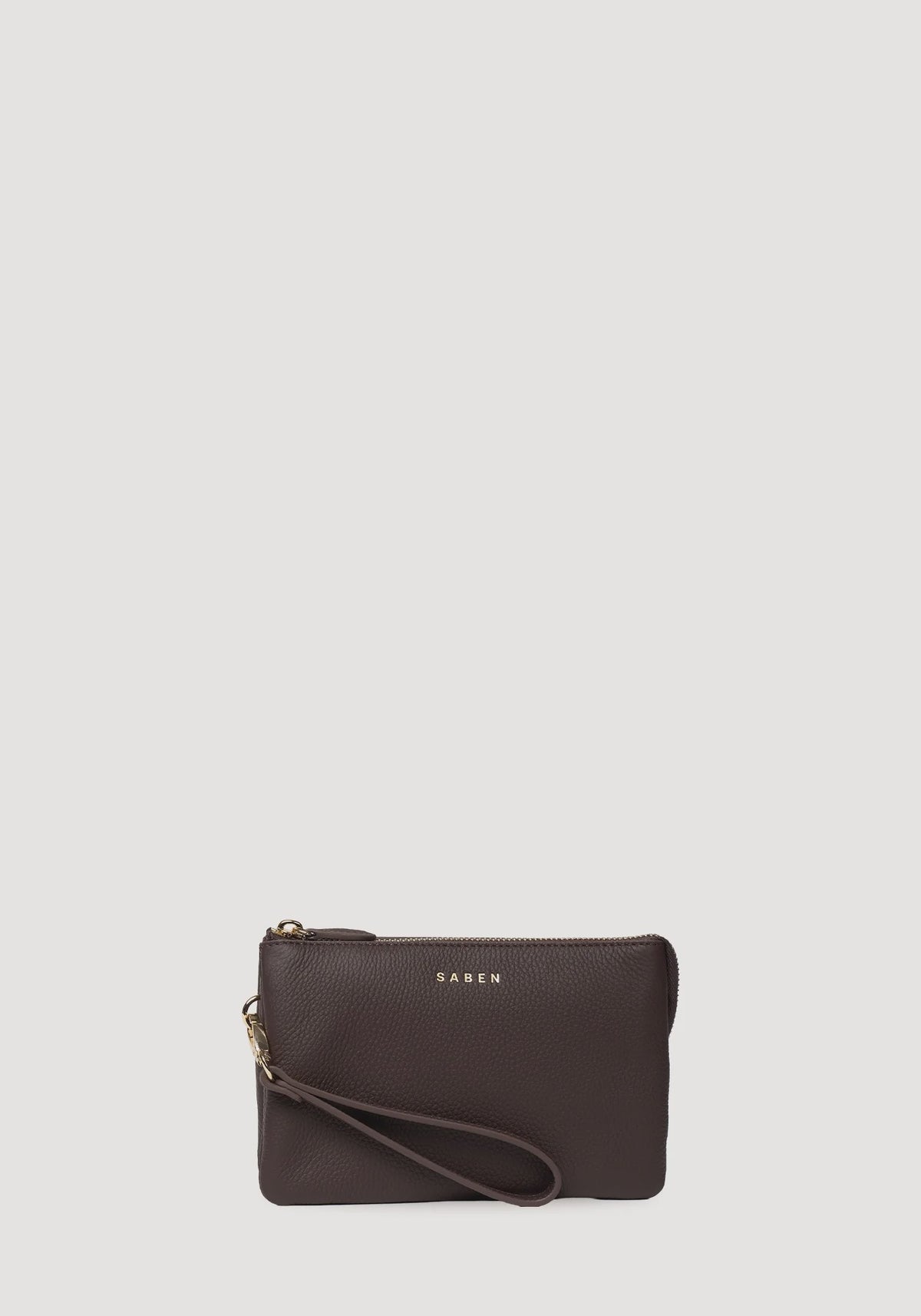 SABEN SS26 Tilly Crossbody - Cacao dark brown textured leather clutch bag