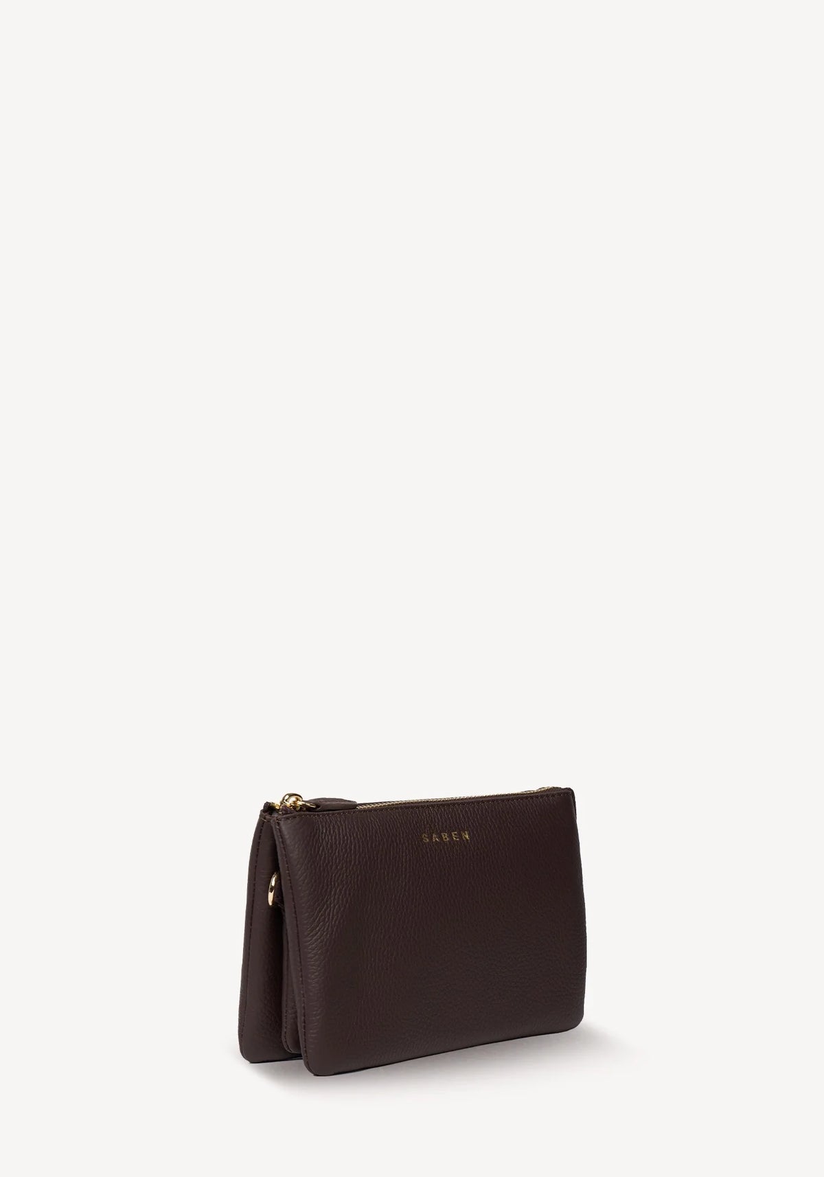 SABEN SS26 Tilly Crossbody - Cacao dark brown textured leather clutch bag
