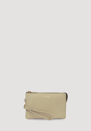SABEN Tilly Crossbody - Oyster small beige leather wristlet pouch