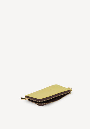 SABEN Winona Card Holder Wristlet - Pistachio lime green textured leather zip-around card holder wallet 