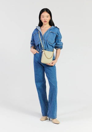 SABEN Coco Mini Bag - Oyster light beige leather handbag with a gold chain handle