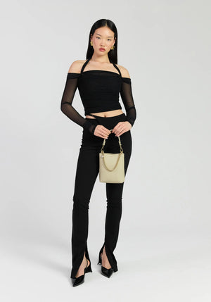 SABEN Coco Mini Bag - Oyster light beige leather handbag with a gold chain handle