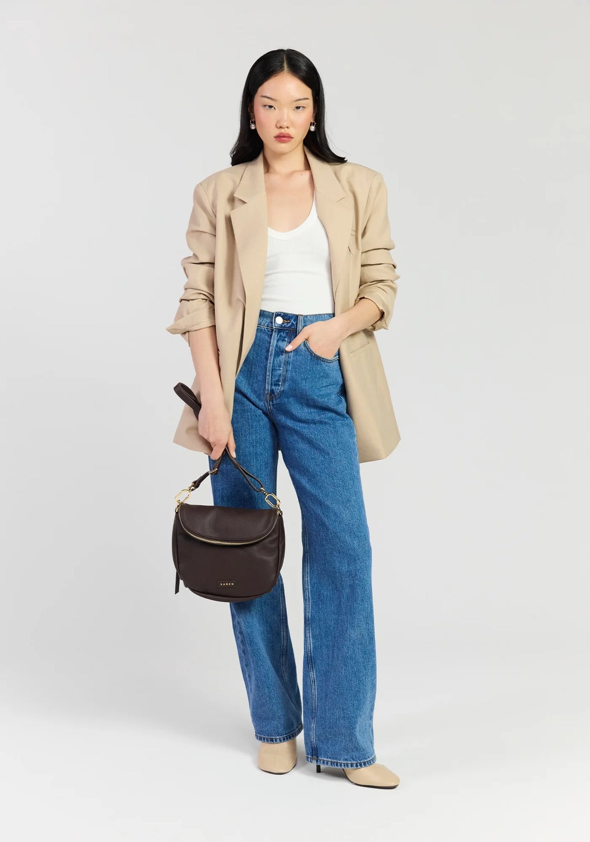 SABEN SS26 Fifi Crossbody - Cacao dark brown leather crossbody bag