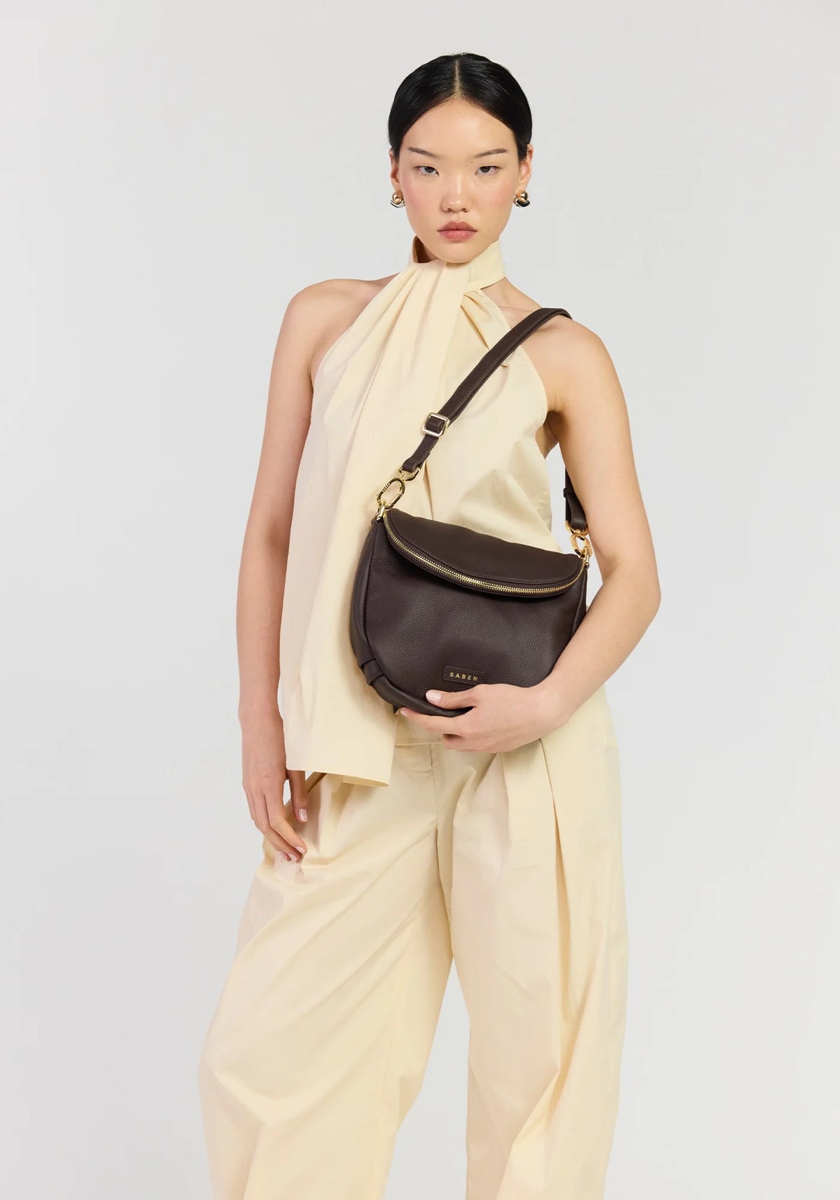 SABEN SS26 Fifi Crossbody - Cacao dark brown leather crossbody bag
