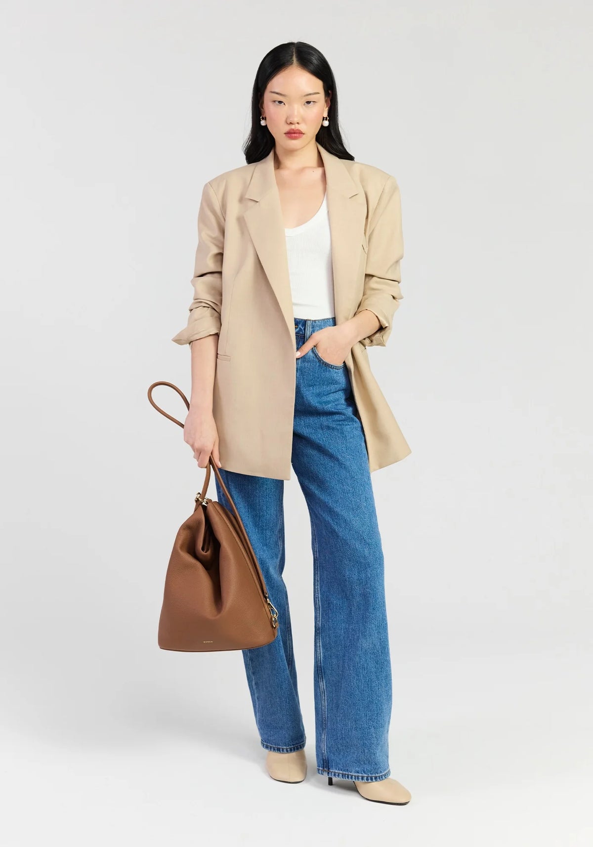 SABEN June Shoulder Bag - Tan Luxe brown leather slouchy shoulder bag