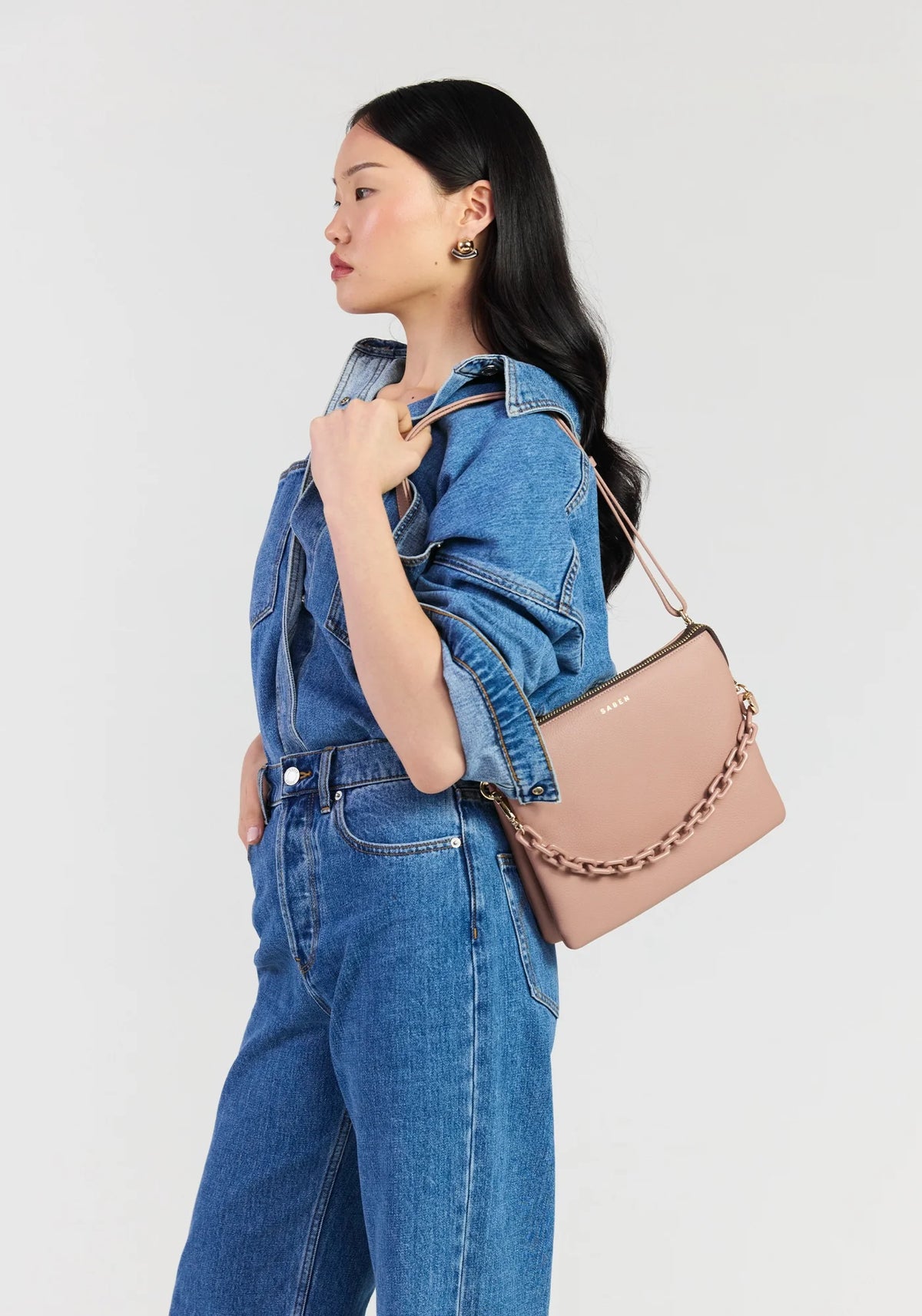 SABEN Matilda Crossbody - Rosewater + Tonal Chain dusty pink leather crossbody bag