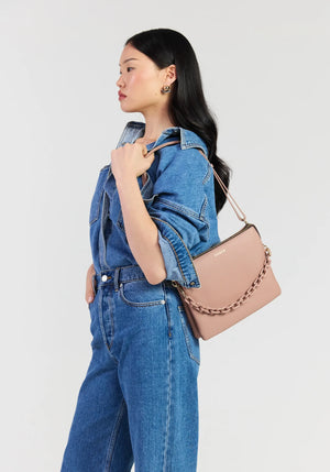 SABEN Matilda Crossbody - Rosewater + Tonal Chain dusty pink leather crossbody bag