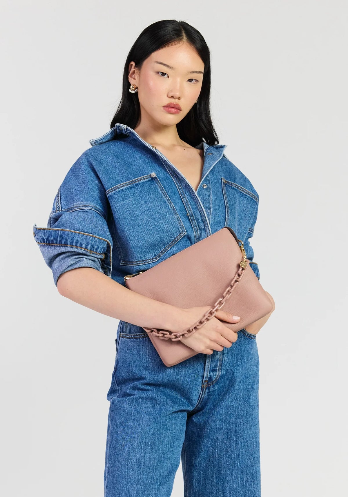 SABEN Matilda Crossbody - Rosewater + Tonal Chain dusty pink leather crossbody bag