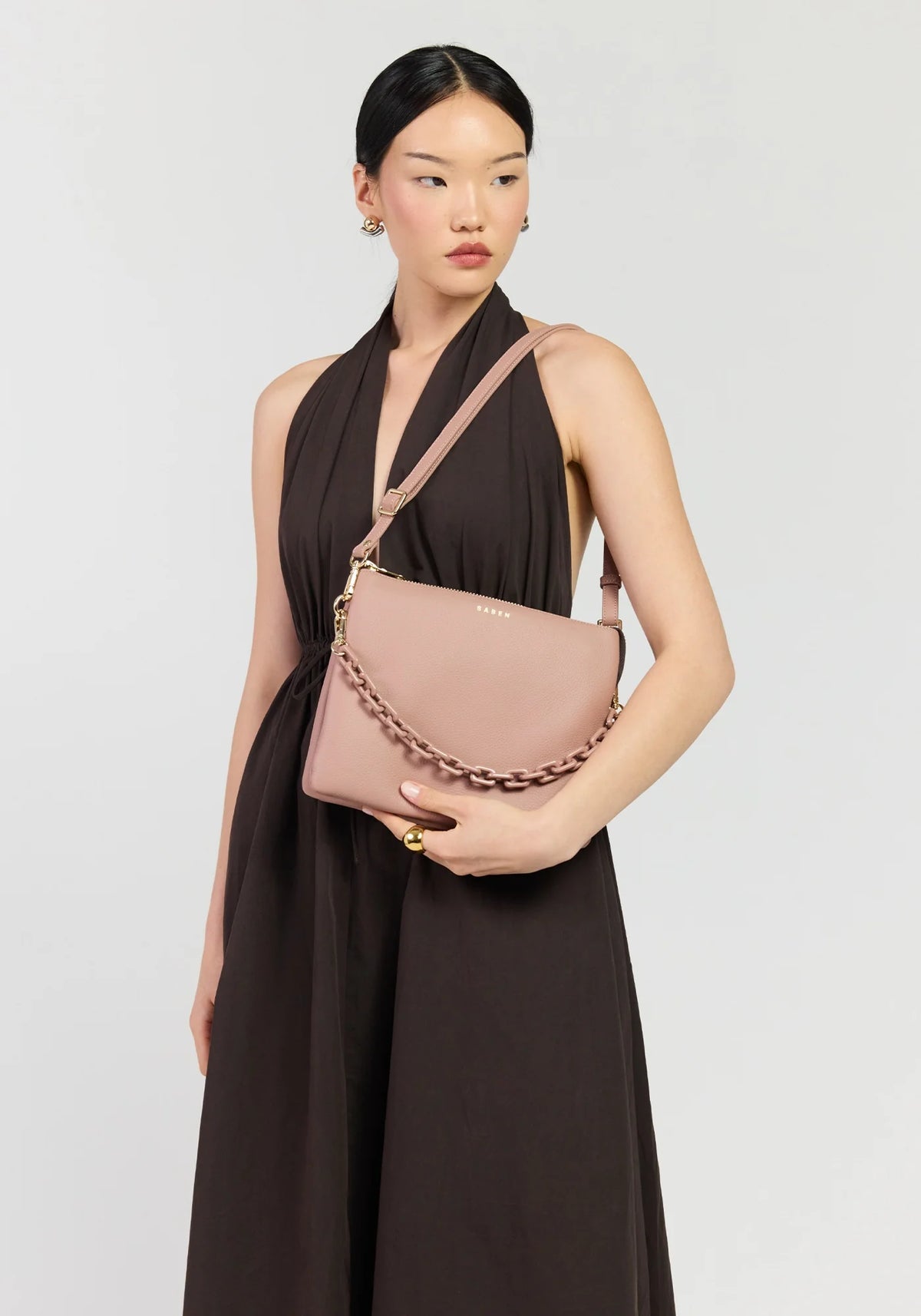 SABEN Matilda Crossbody - Rosewater + Tonal Chain dusty pink leather crossbody bag
