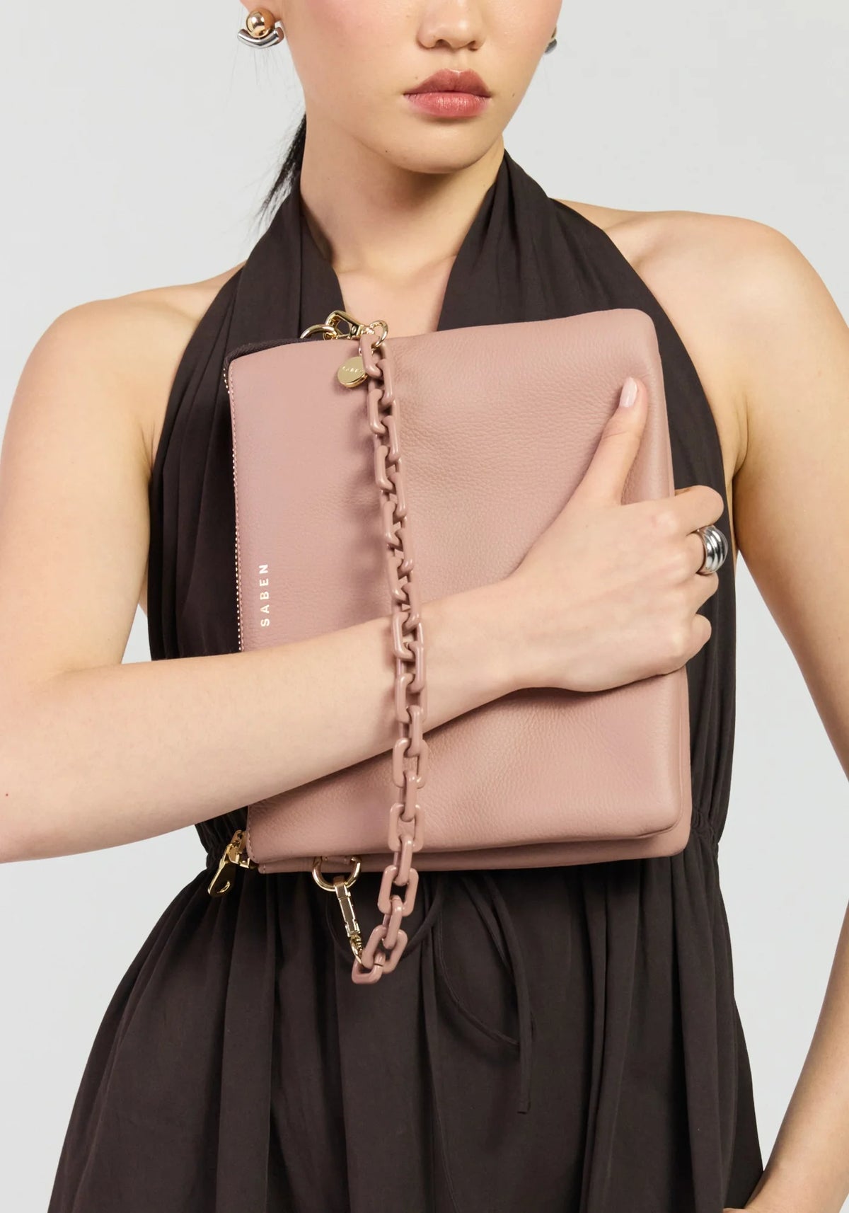 SABEN Matilda Crossbody - Rosewater + Tonal Chain dusty pink leather crossbody bag