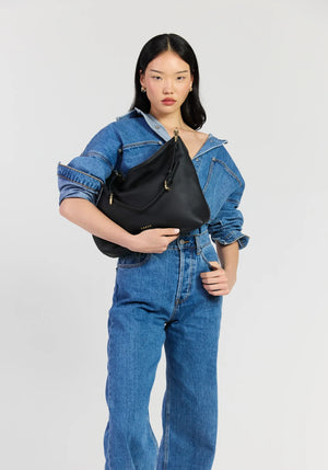 SABEN SS26 Miki Shoulder Bag - Black Luxe pebbled leather hobo shoulder bag