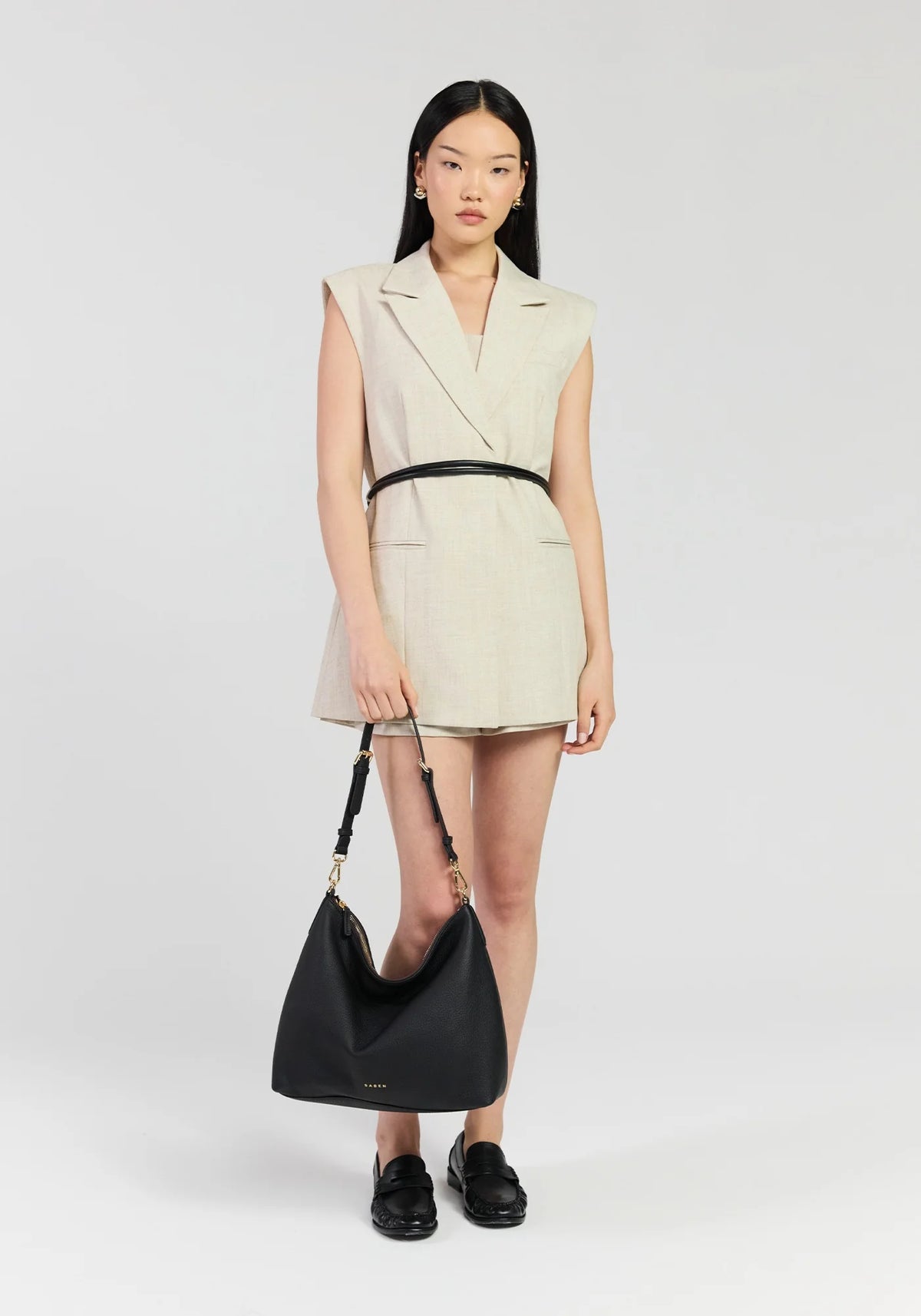 SABEN SS26 Miki Shoulder Bag - Black Luxe pebbled leather hobo shoulder bag