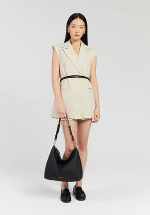 SABEN SS26 Miki Shoulder Bag - Black Luxe pebbled leather hobo shoulder bag