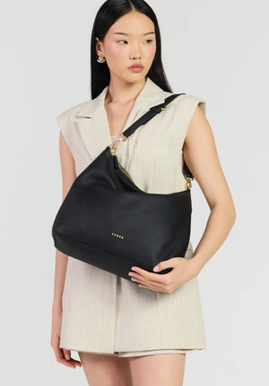 SABEN SS26 Miki Shoulder Bag - Black Luxe pebbled leather hobo shoulder bag
