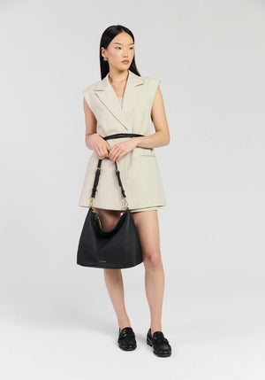 SABEN SS26 Miki Shoulder Bag - Black Luxe pebbled leather hobo shoulder bag