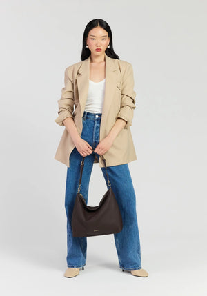 SABEN SS26 Miki Shoulder Bag - Cacao Luxe dark brown slouchy hobo shoulder bag
