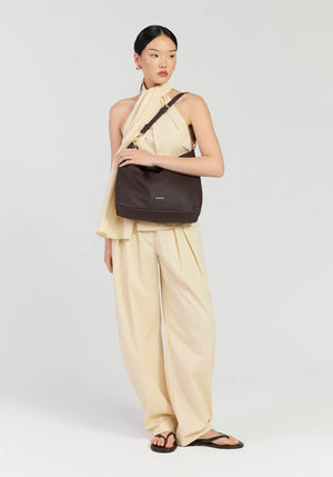 SABEN SS26 Miki Shoulder Bag - Cacao Luxe dark brown slouchy hobo shoulder bag