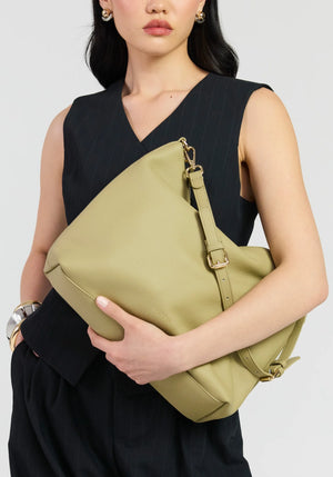SABEN SS26 Miki Shoulder Bag - Willow Luxe olive green slouchy shoulder bag