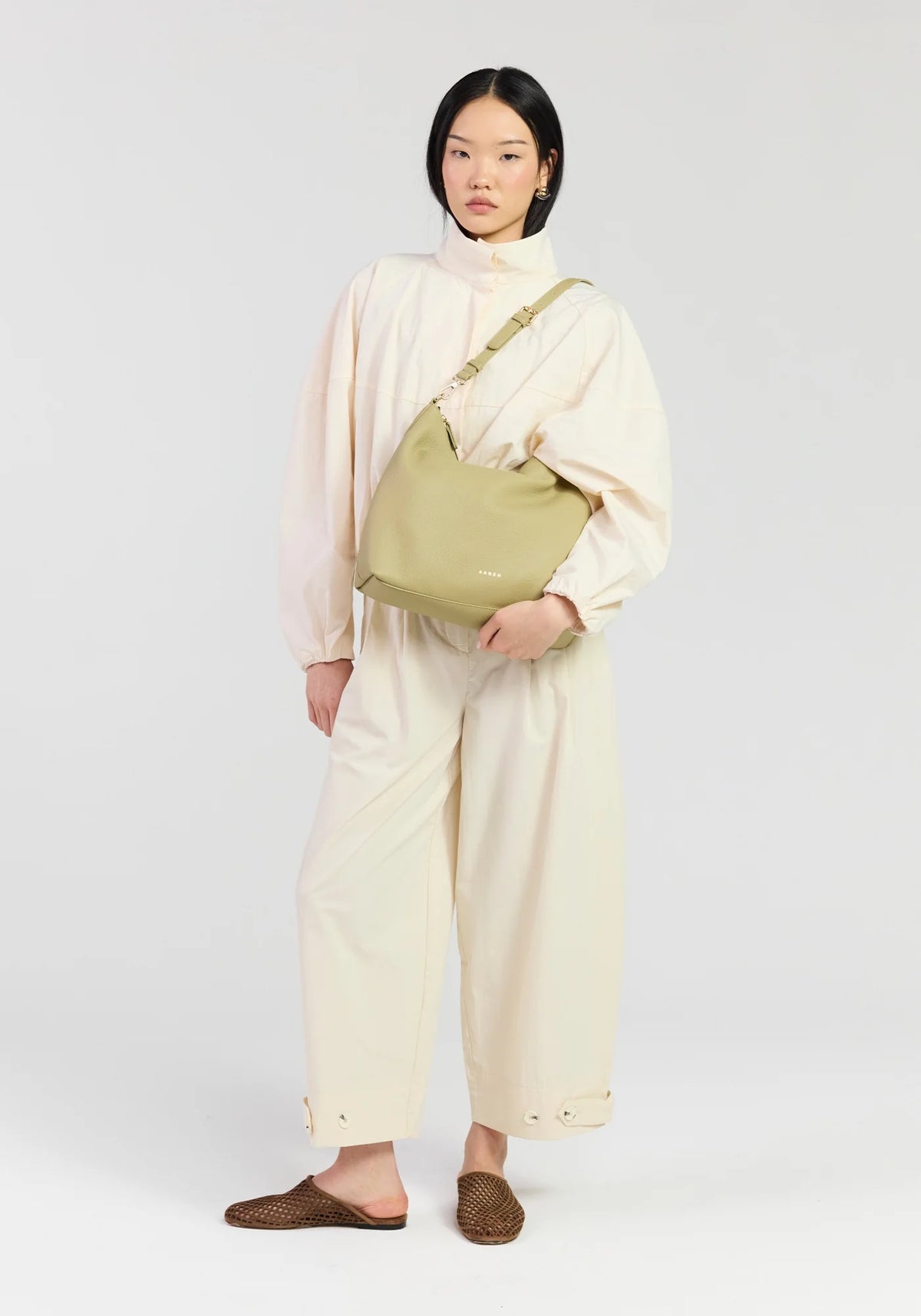 SABEN SS26 Miki Shoulder Bag - Willow Luxe olive green slouchy shoulder bag