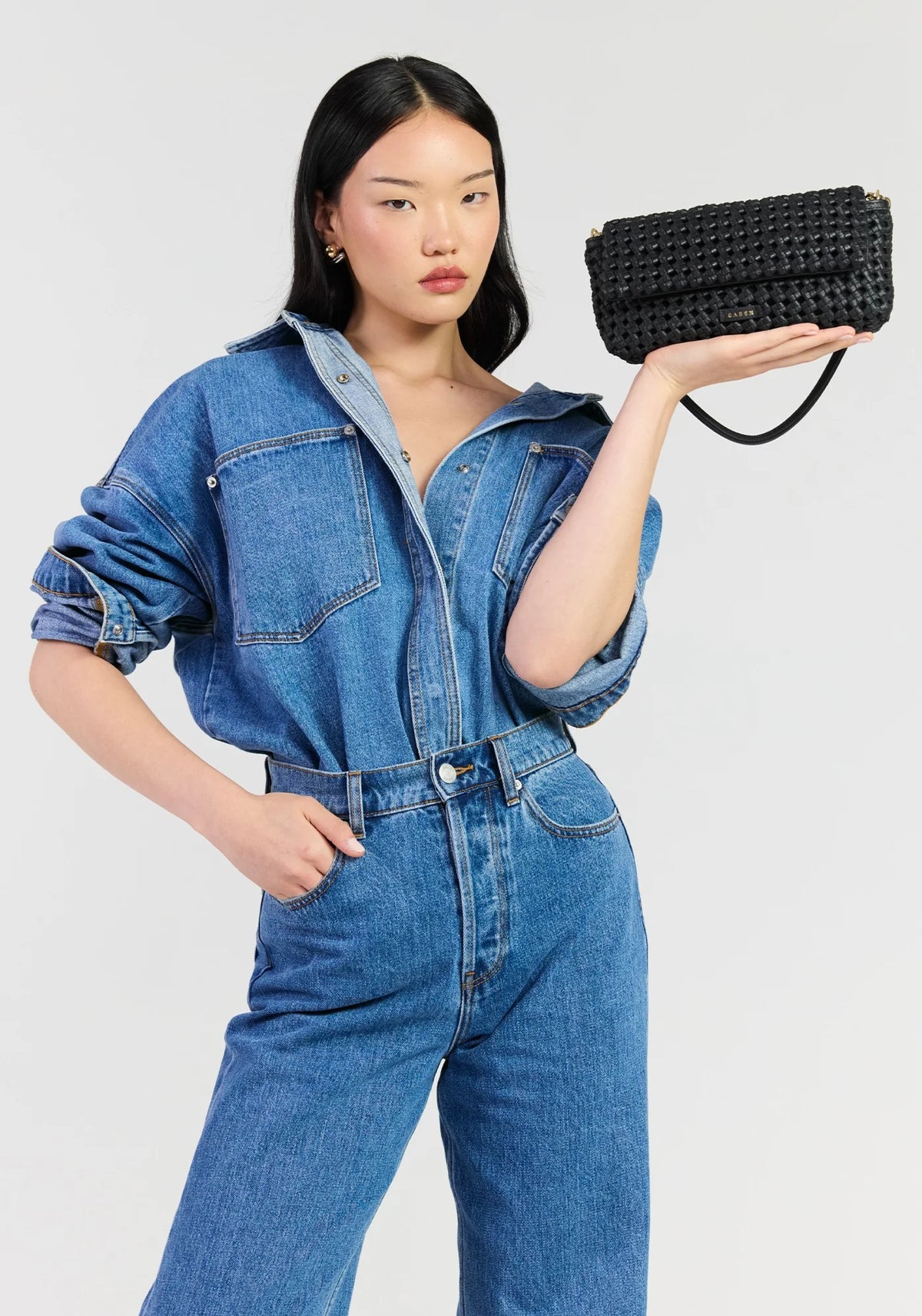 SABEN SS26 Milla Shoulder Bag - Black Fine Braid woven leather