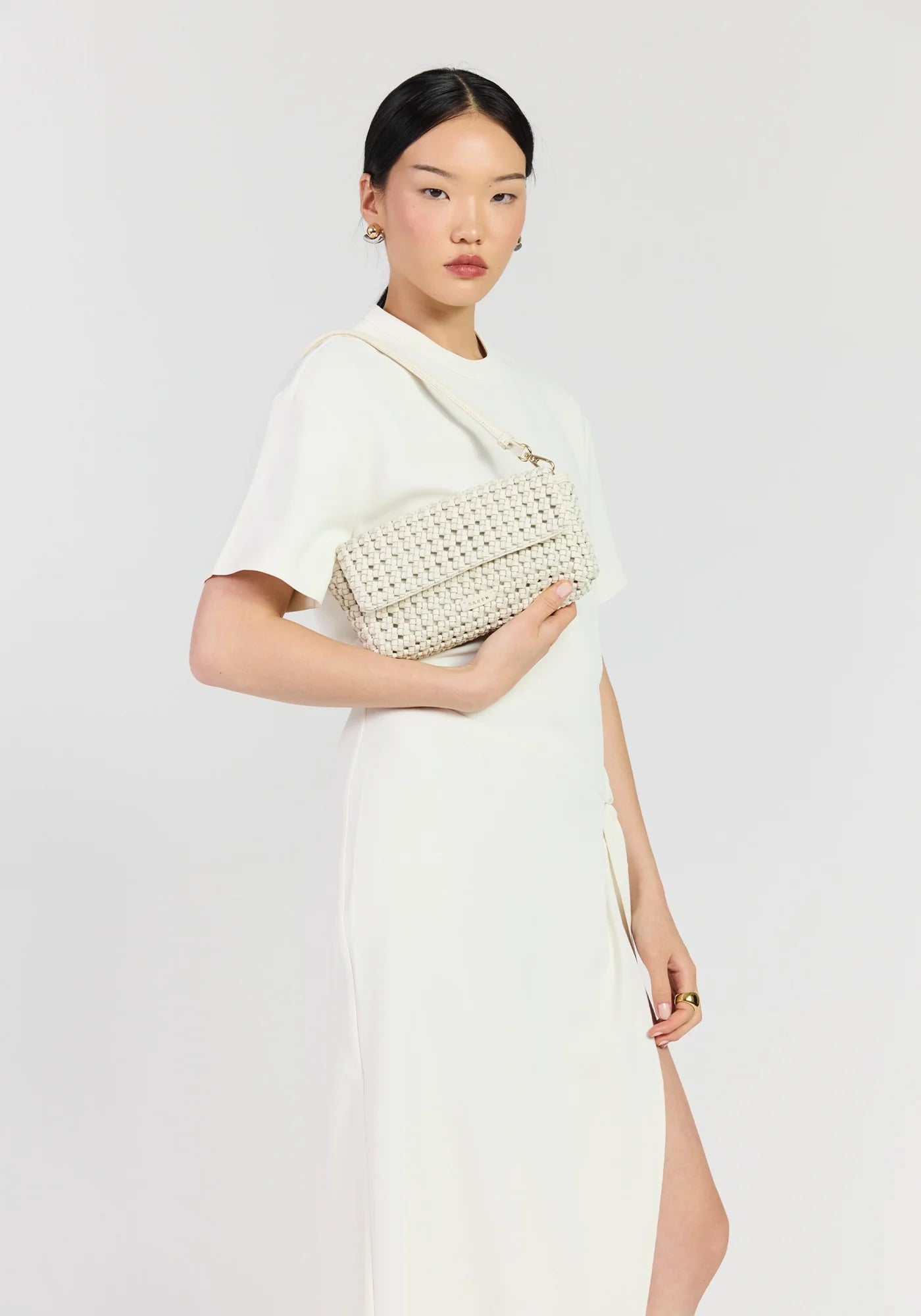 Saben SS26 Milla Shoulder Bag - Quartz Fine Braid leather
