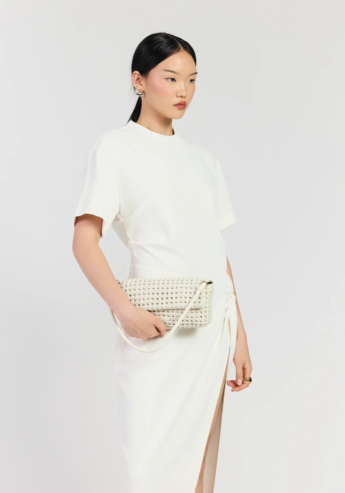 Saben SS26 Milla Shoulder Bag - Quartz Fine Braid leather