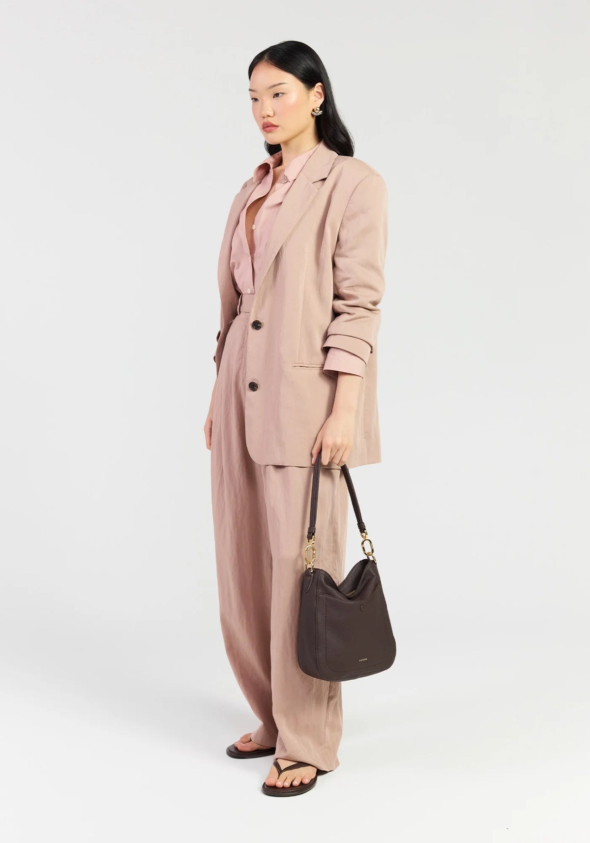 SABEN SS26 Rosie Shoulder Bag - Cacao Luxe dark brown leather shoulder bag