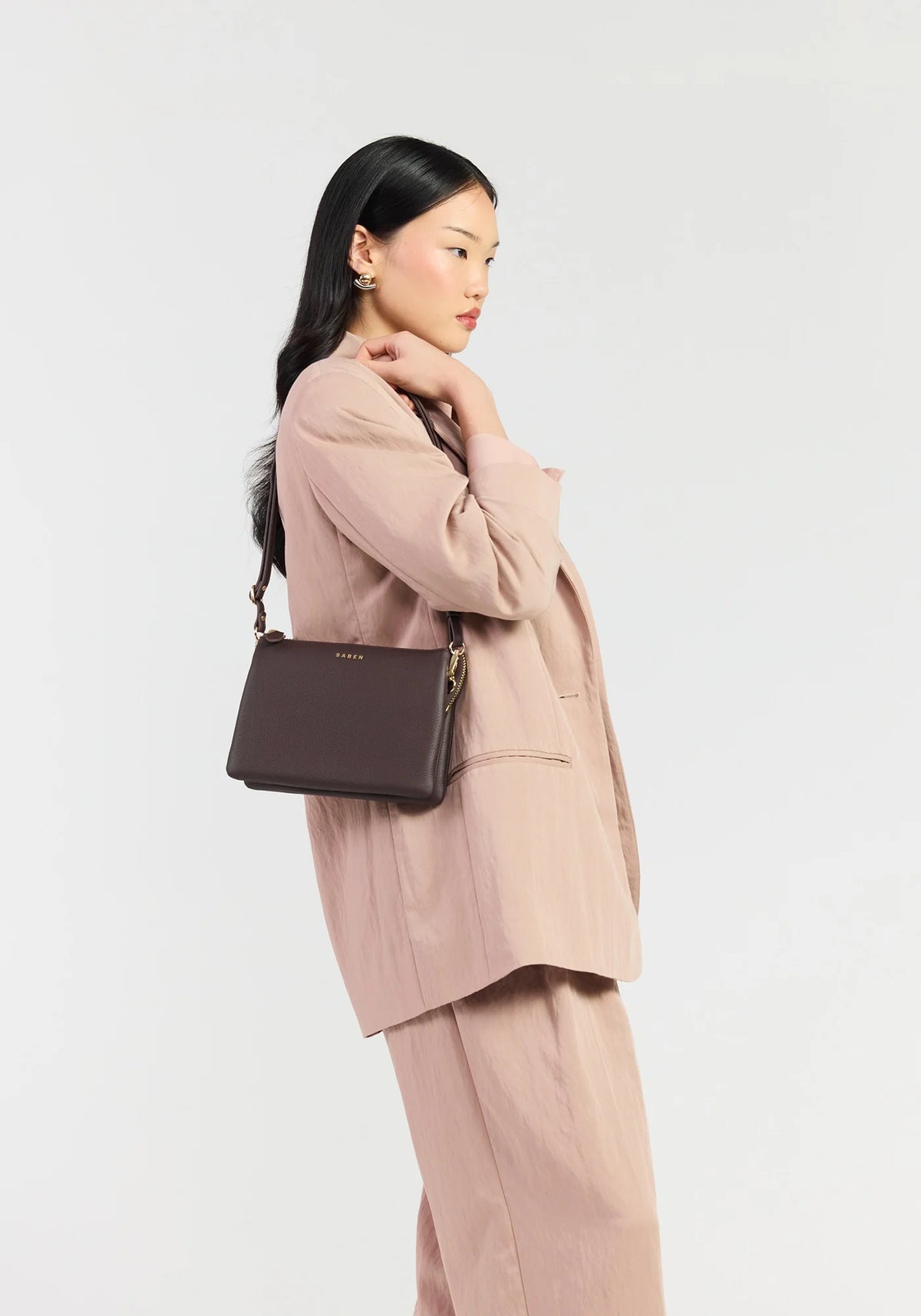 SABEN SS26 Tilly's Big Sis Crossbody - Cacao dark Brown leather clutch bag