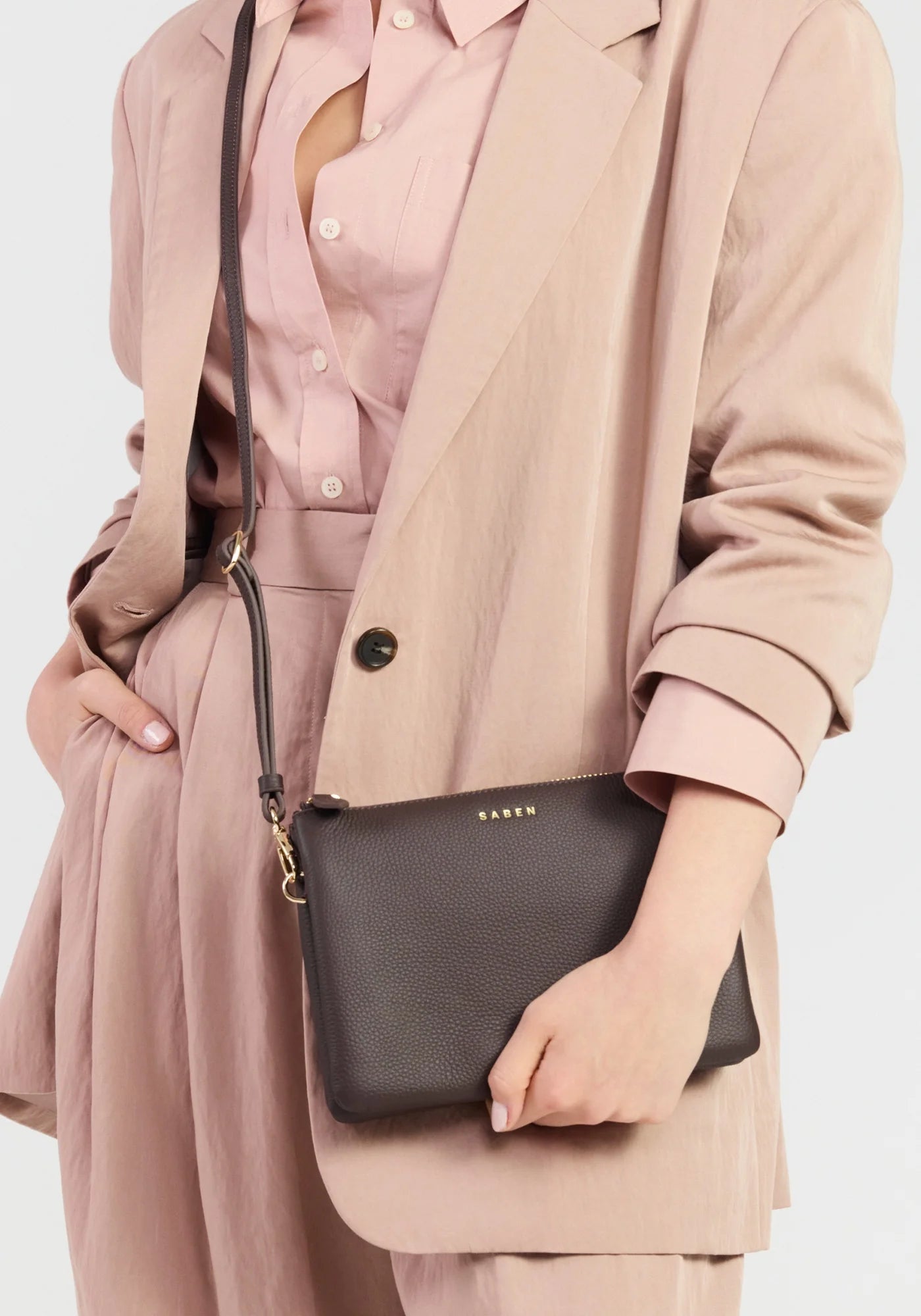 SABEN SS26 Tilly's Big Sis Crossbody - Cacao dark Brown leather clutch bag