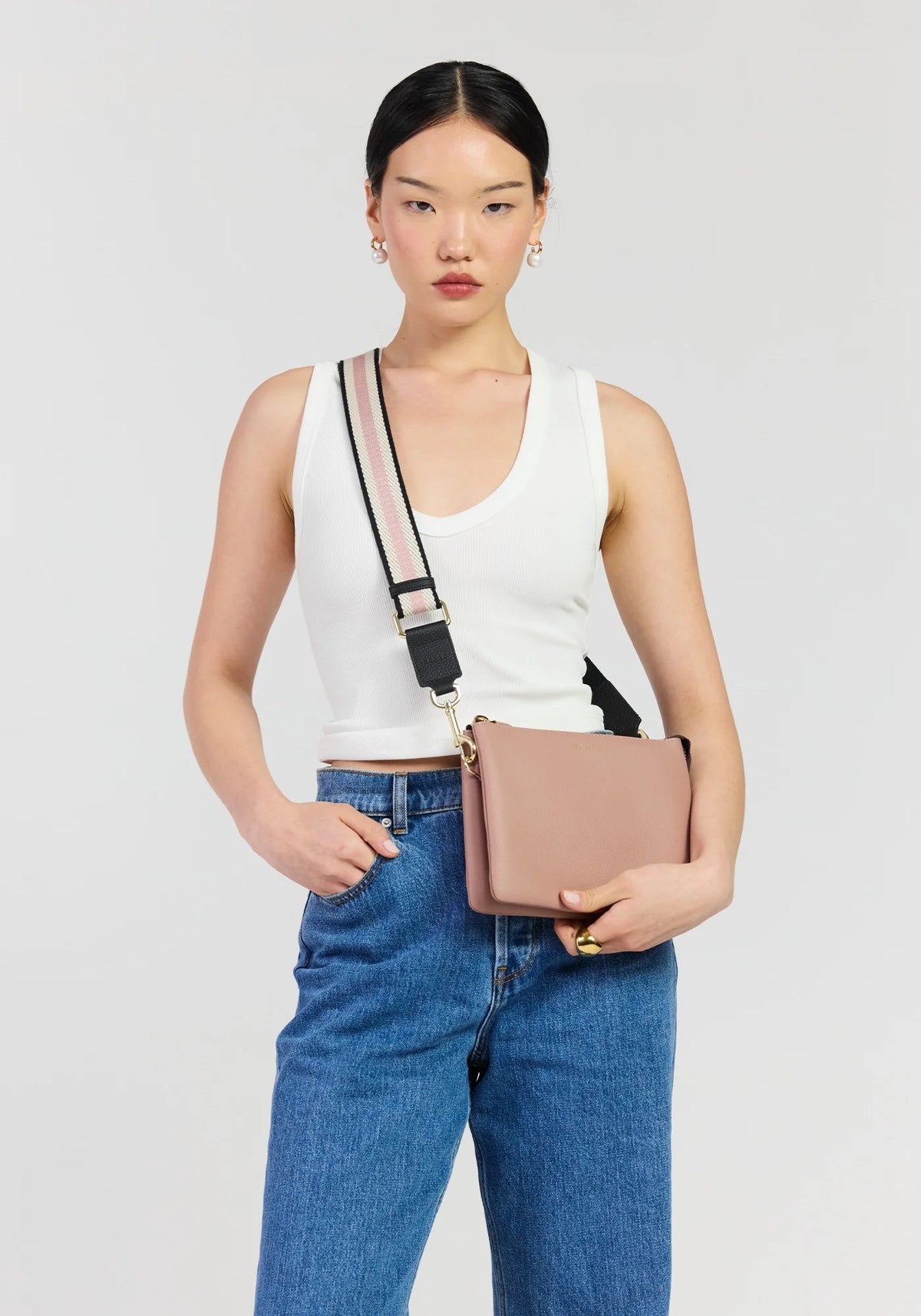 SABEN SS26 Feature Strap Webbing - Black + Rosewater + White