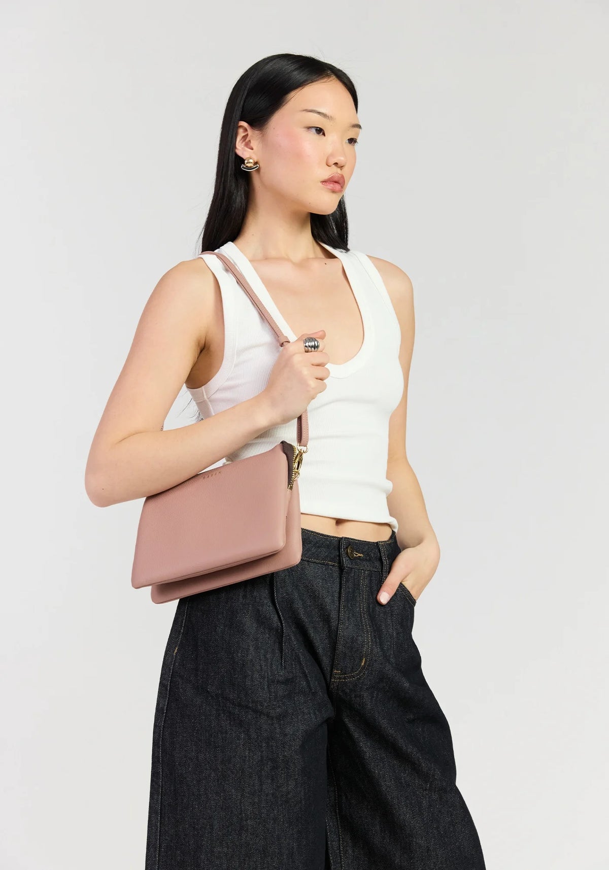 SABEN SS26 Tilly's Big Sis Crossbody - Rosewater dusty pink leather crossbody clutch bag