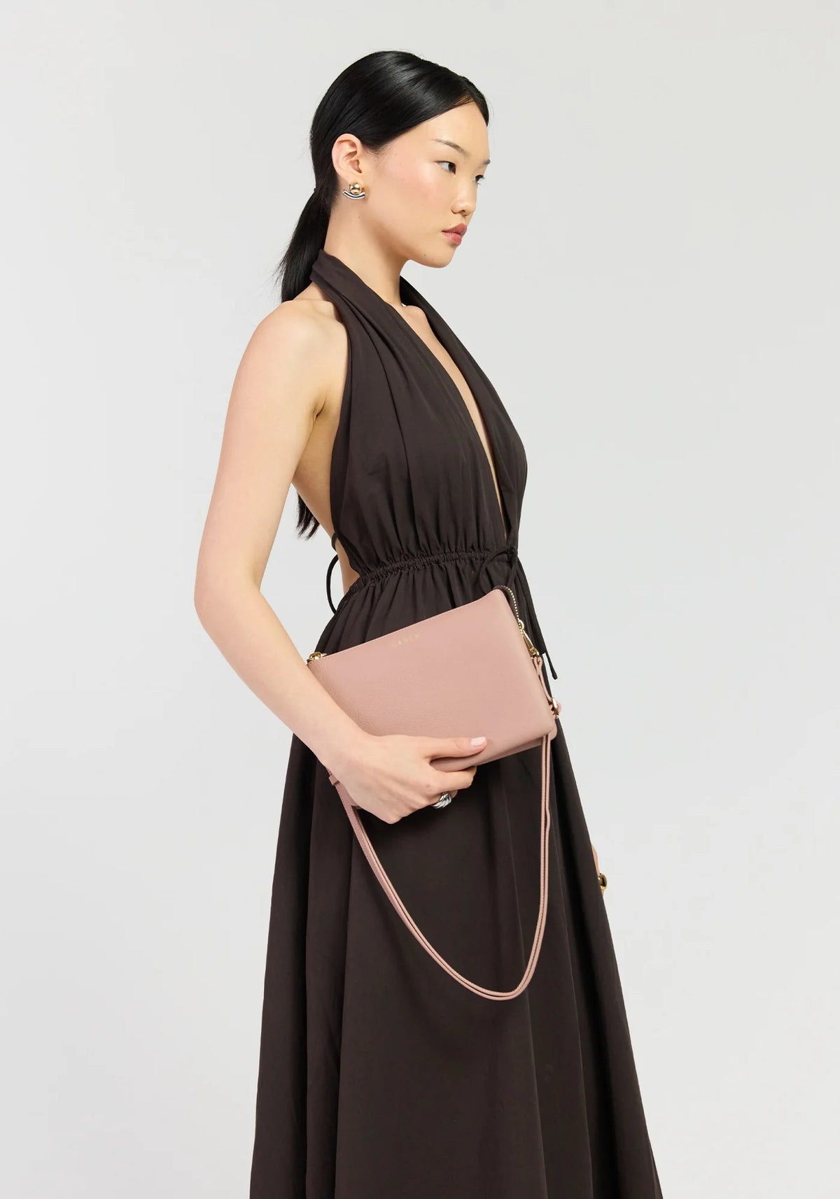SABEN SS26 Tilly's Big Sis Crossbody - Rosewater dusty pink leather crossbody clutch bag