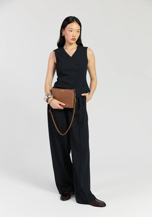 SABEN Tilly's Big Sis Crossbody - Tan small brown pebbled leather crossbody pouch