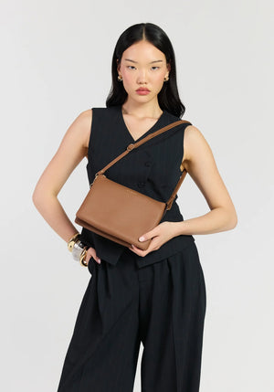 SABEN Tilly's Big Sis Crossbody - Tan small brown pebbled leather crossbody pouch