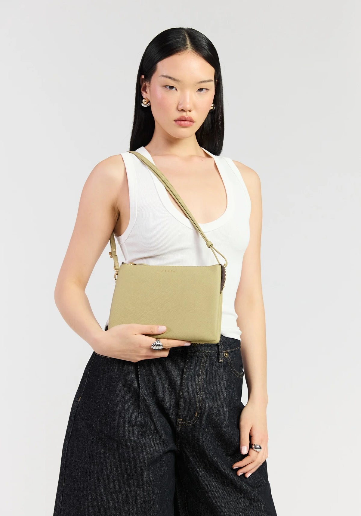 SABEN SS26 Tilly's Big Sis Crossbody - Willow beige leather crossbody pouch Bag