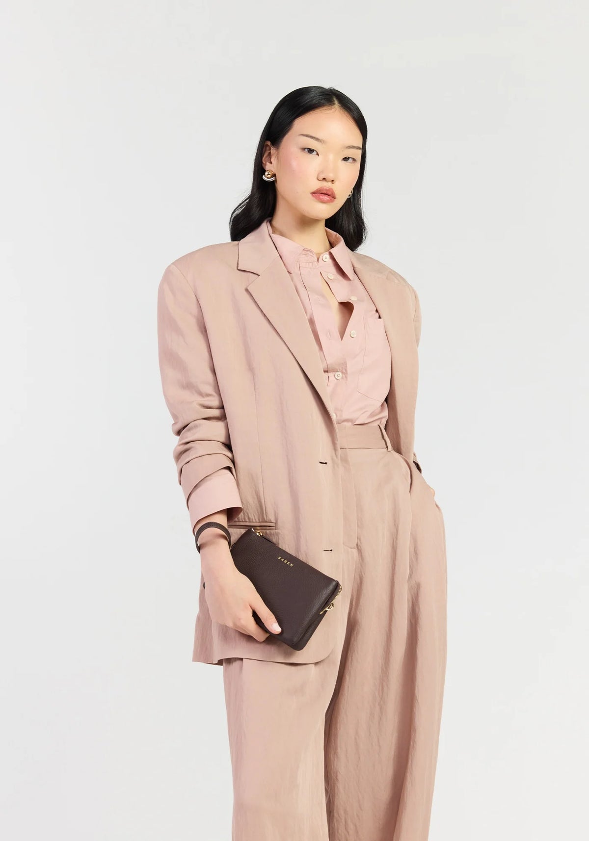 SABEN SS26 Tilly Crossbody - Cacao dark brown textured leather clutch bag