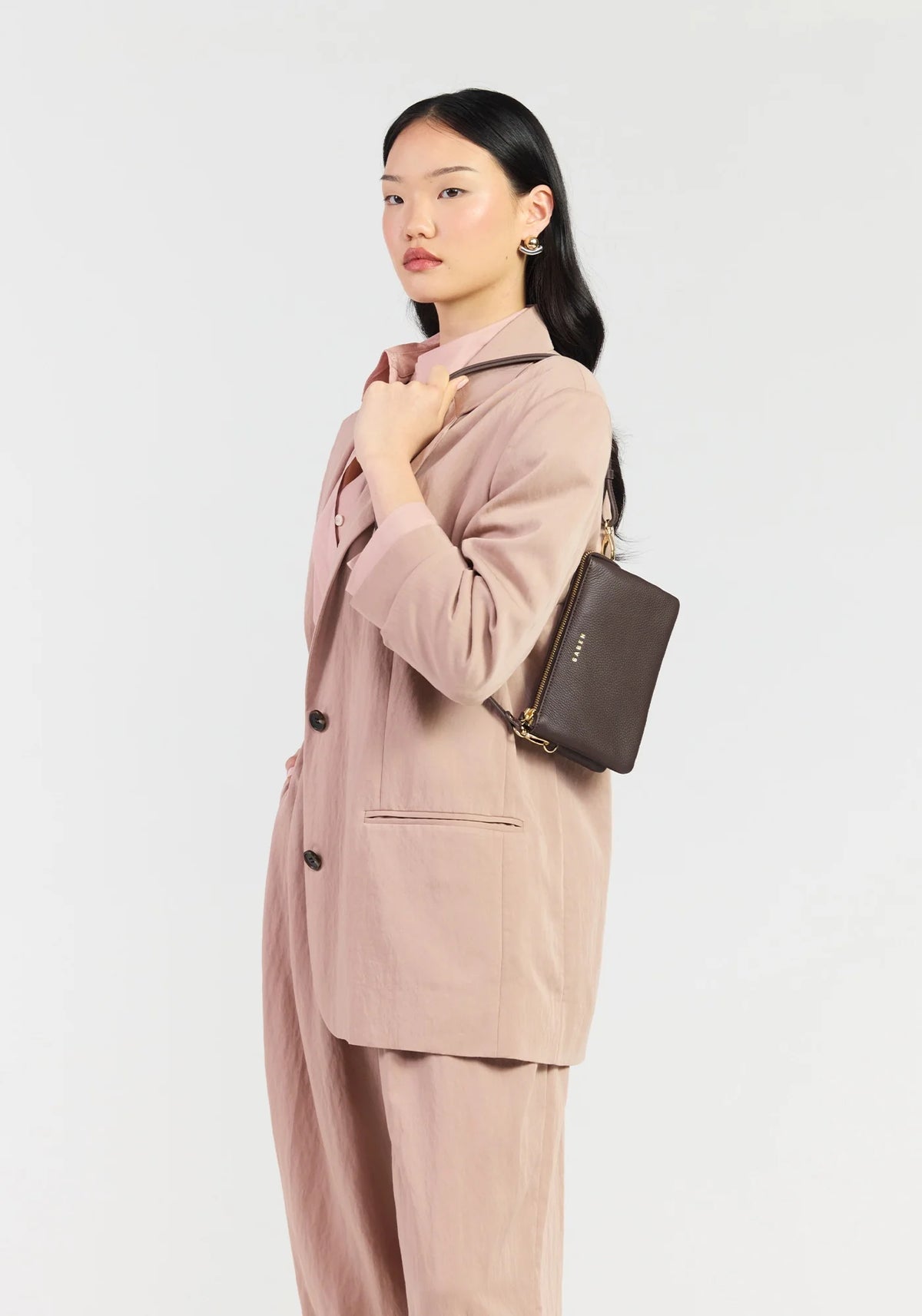 SABEN SS26 Tilly Crossbody - Cacao dark brown textured leather clutch bag