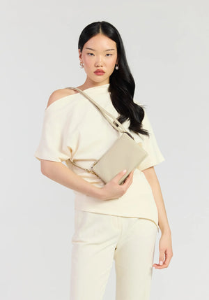 SABEN Tilly Crossbody - Oyster small beige leather wristlet pouch