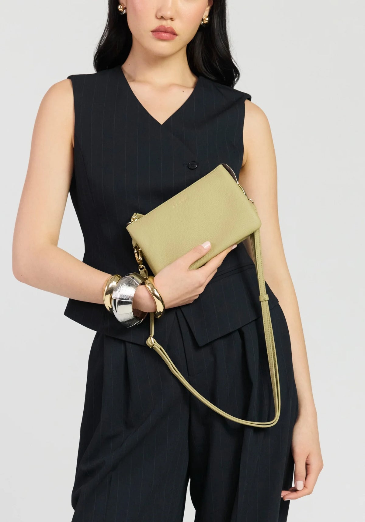 SABEN SS26 Tilly Crossbody - Willow small beige leather wristlet pouch Bag