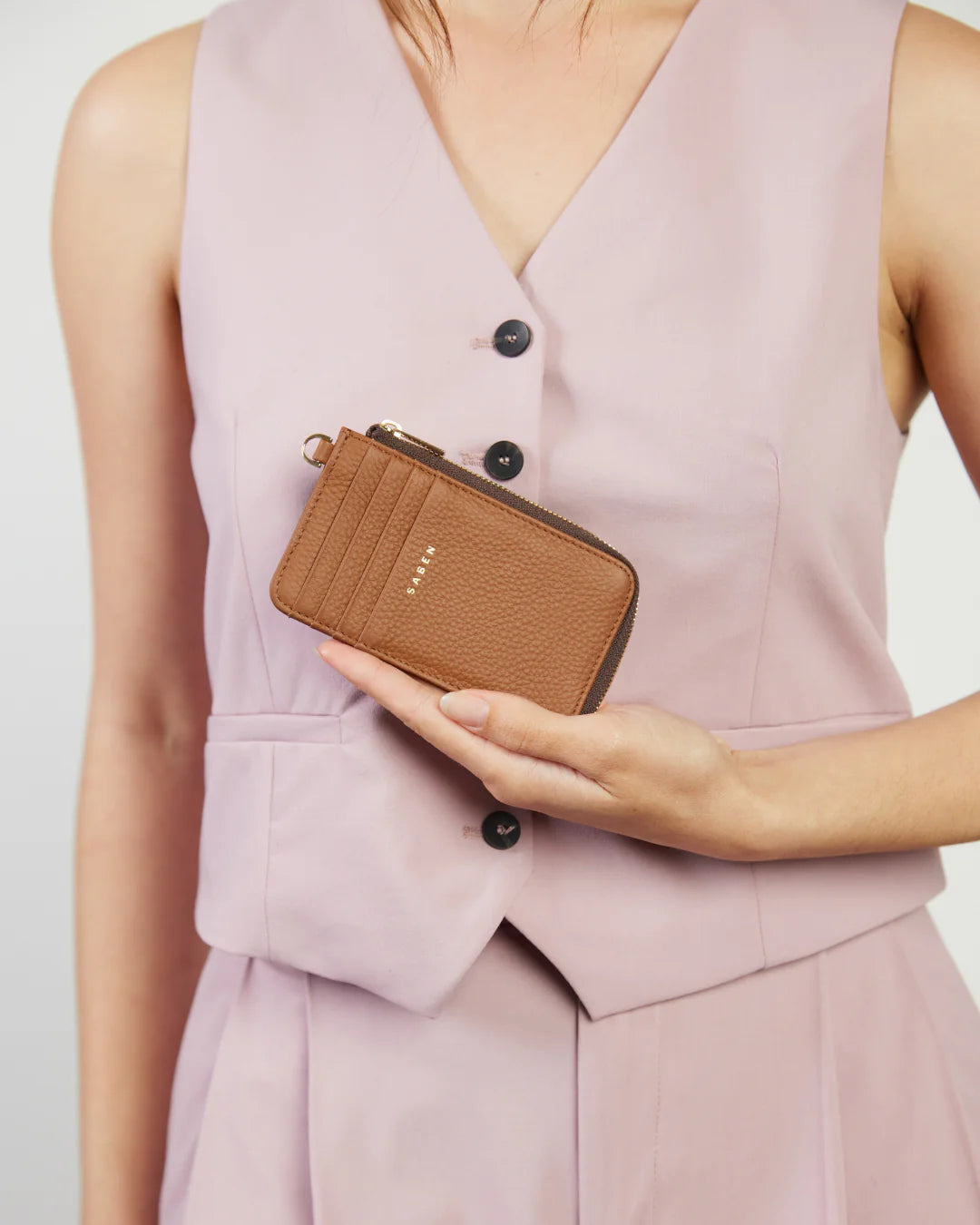 SABEN Winona Card Holder - TAN Brown leather